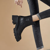 Women Retro Leather Chunky Heel Casual Boots Newgew Shoes
